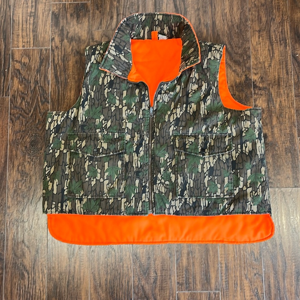 Trebark | Vintage 90s Mens Orange Camouflage Reversible Puffer Vest Jacket XXL